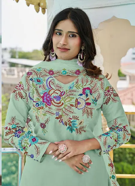 11015 A To D Glass Silk With Heavy Embroidery Work Redaymade Dress